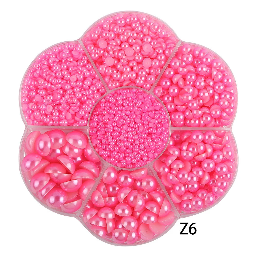 5600Pcs (2/3/4/5/6/8/10mm) Half Round Pearl Beads Flatback Rhinestones For DIY Weeding Dress Make Up Nail Art  Decoration F0517