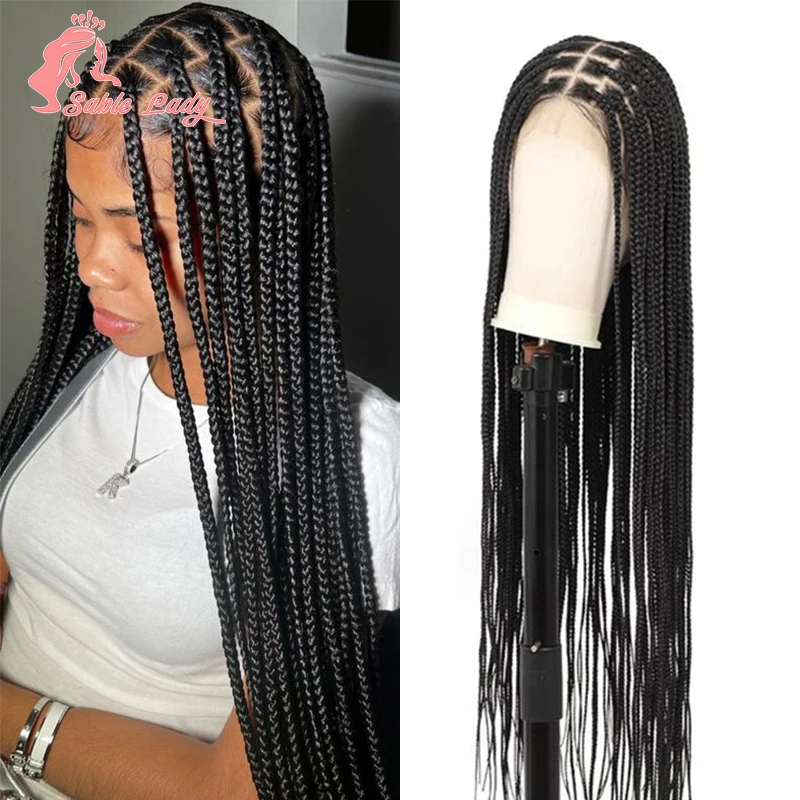 

Full Lace Synthetic Braided Wigs For Black Women 36" Knotless Big Box Cornrow Braid Jumbo Braids Hair Wig Durable Sable Lady