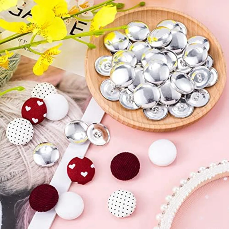 100 Sets Sewing Buttons Cover Kit Silver Metal For Art Crafts Sewing Notion Supplies, 7/8Inch Button Covers & Button Backs