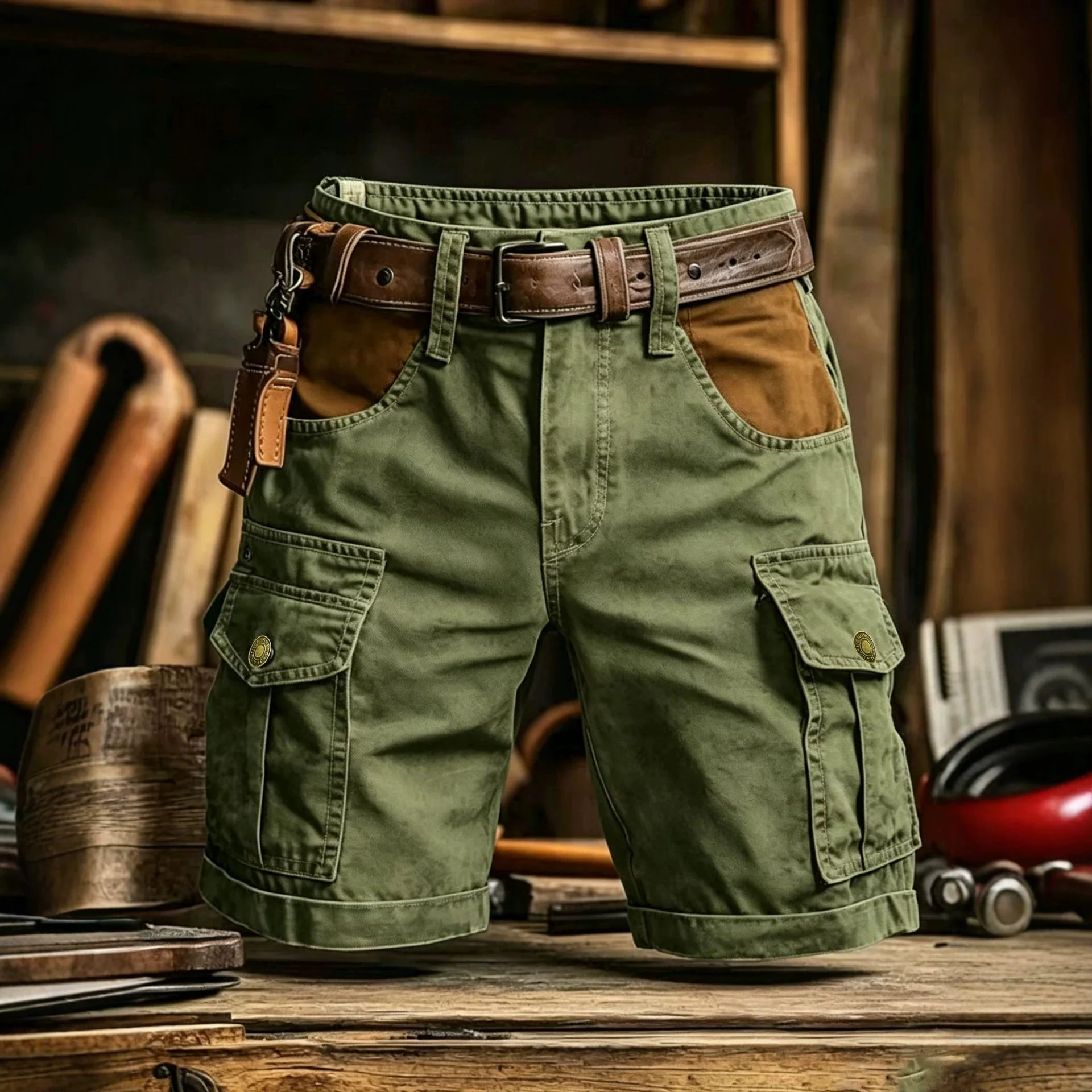 2027 100% cotton Men Cargo Shorts Summer American Street Punk style spliced Casual Shorts Outdoor Man Multi-pocket Sports Shorts