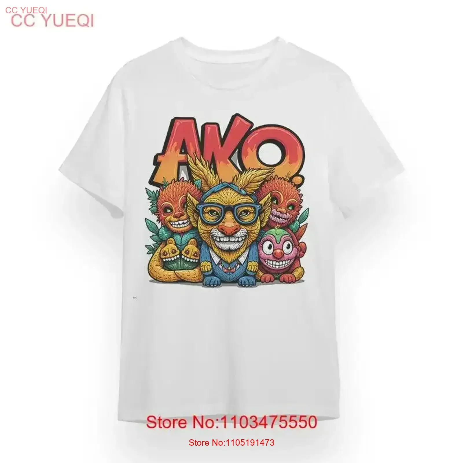 

Men's T shirt with AKO Cartoon Comedy White 100 Cotton Summer vintage Washed Top For Everyday Wear streetwear Stretched