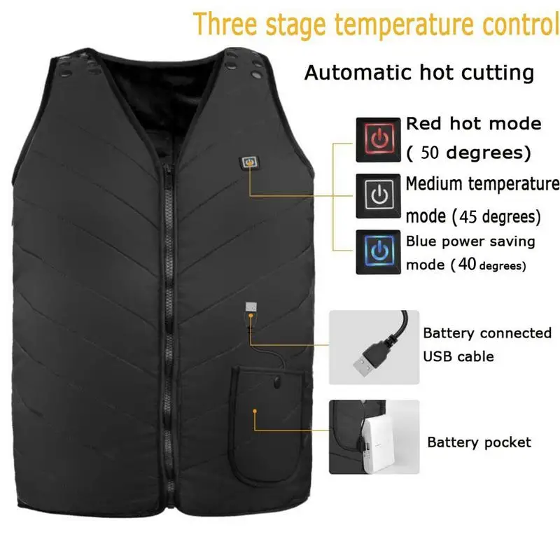 Heated Vest For Men 3 Adjustable Temperature Heated Gilet Heated Gilet Coat Winter Body Warmer Jacket Unisex Heated Body Warmer