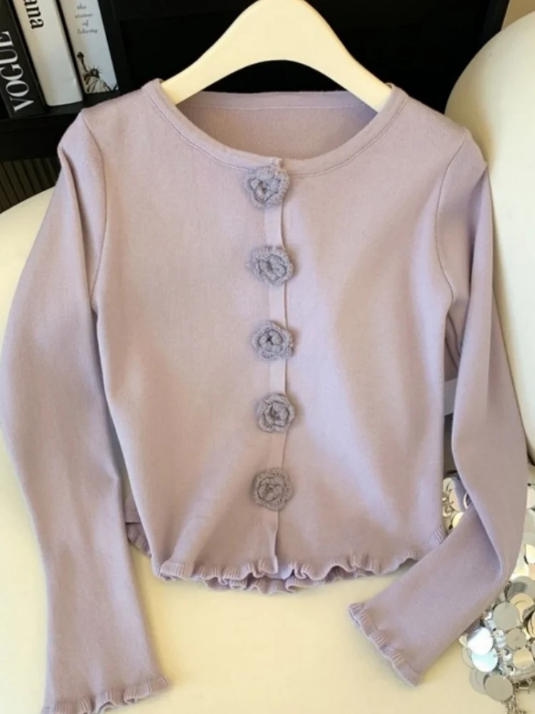 Suéter coreano Sle dulce de punto con flores en 3D para mujer, ropa interior versátil ajustada, ropa exterior, recién llegado de invierno