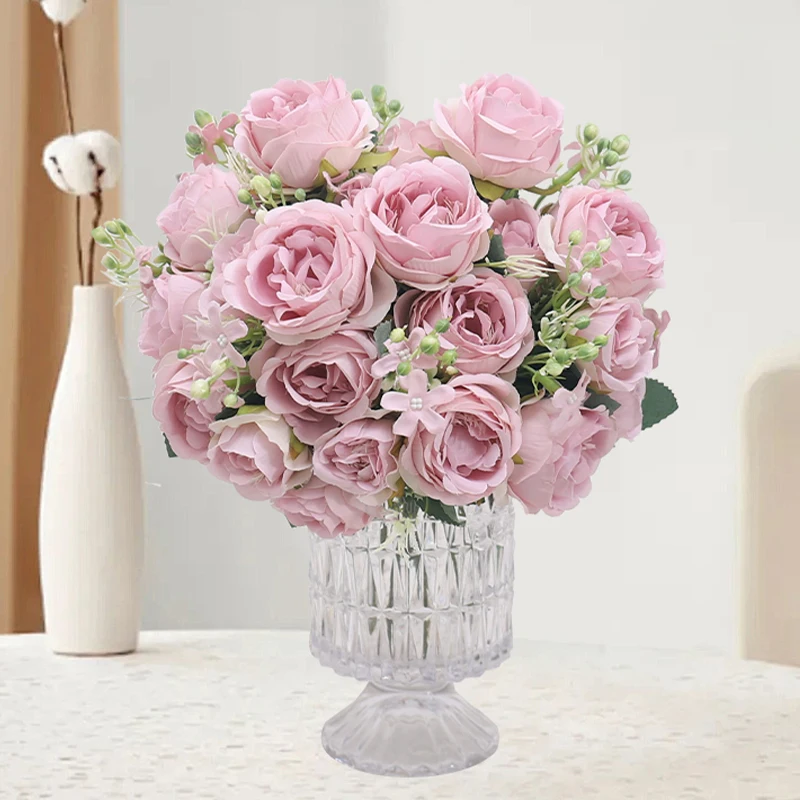 High Quality Artificial Flowers Rose Bouquet for DIY Christmas Wedding Garden Home Decoration Fake Flower Room Craft Accessories