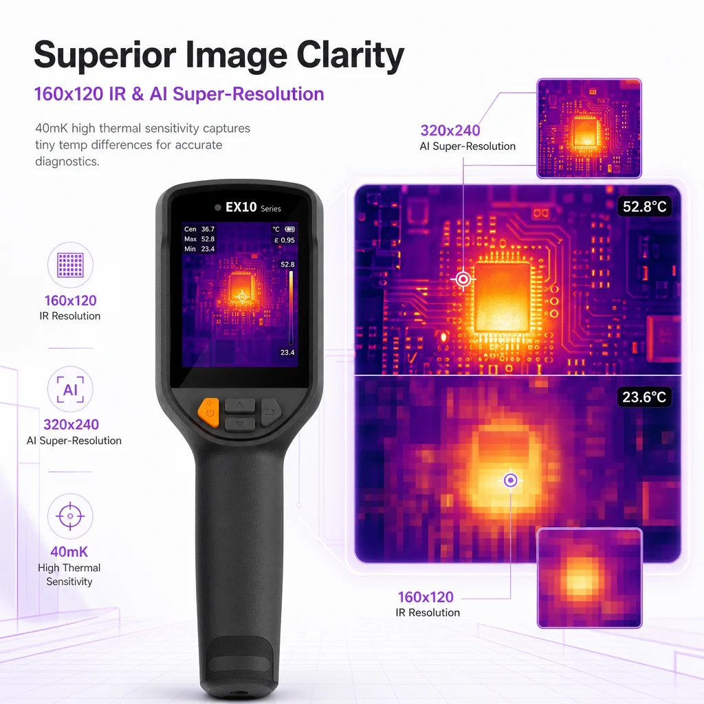 Raythink EX10 Thermal Imaging Camera 160x120 25Hz 550°C for Electrical Inspection HVAC Repair and Equipment Maintenance