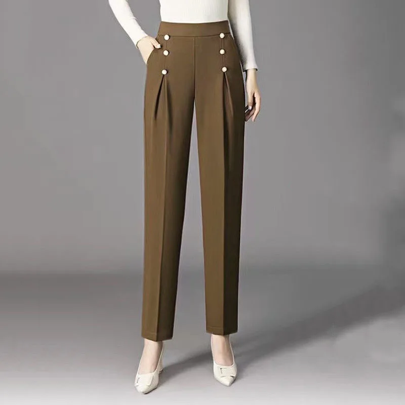 Office Lady Thin Casual Suits Pants Korean Fashion Spring Summer Streetwear Elastic High Waist All-match Solid Women Trousers