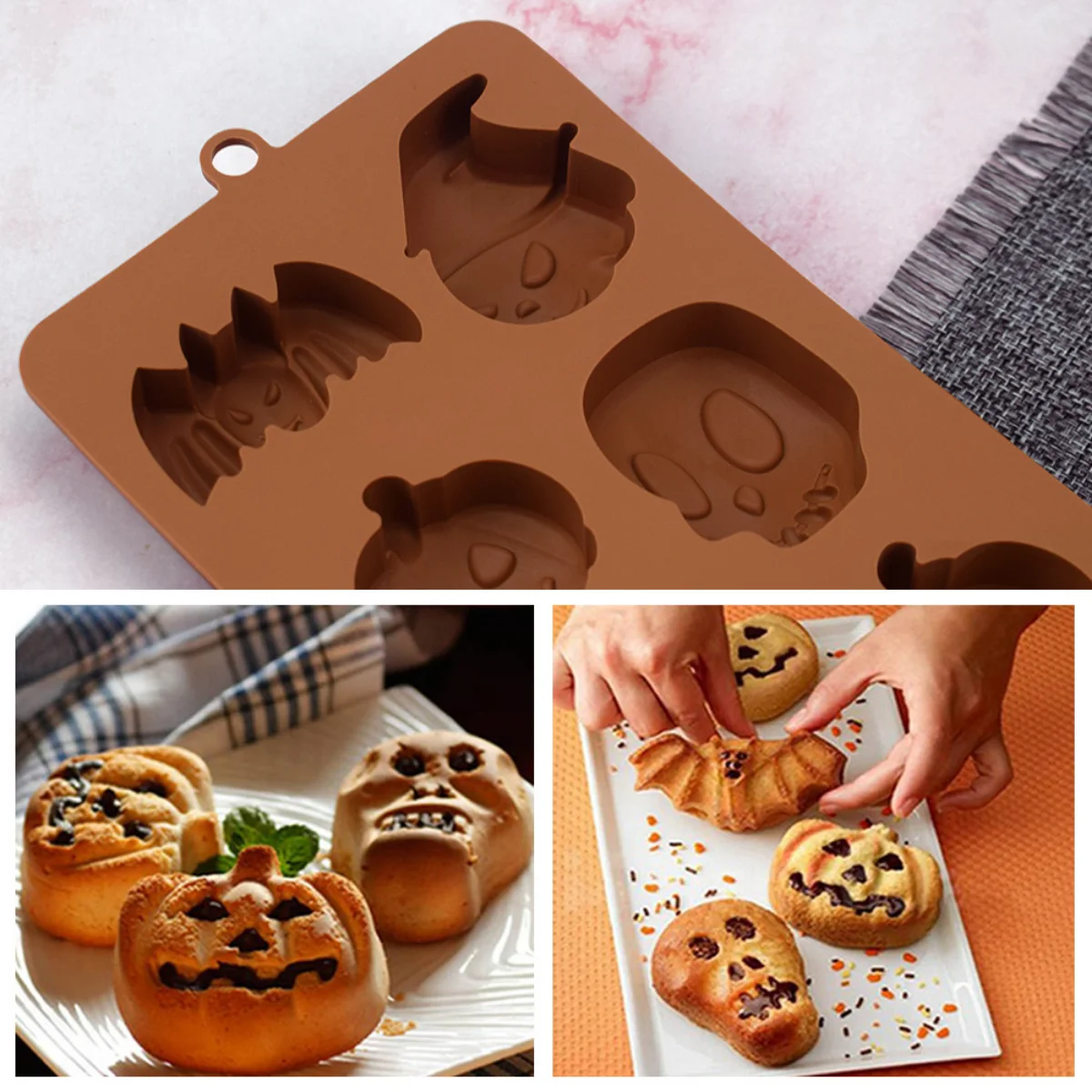 Creative Pumpkin Ghost Silicone Chocolate Mold DIY Skull Bone Cat Bat Candy Biscuit Jelly Making Tool Halloween Party Cake Decor