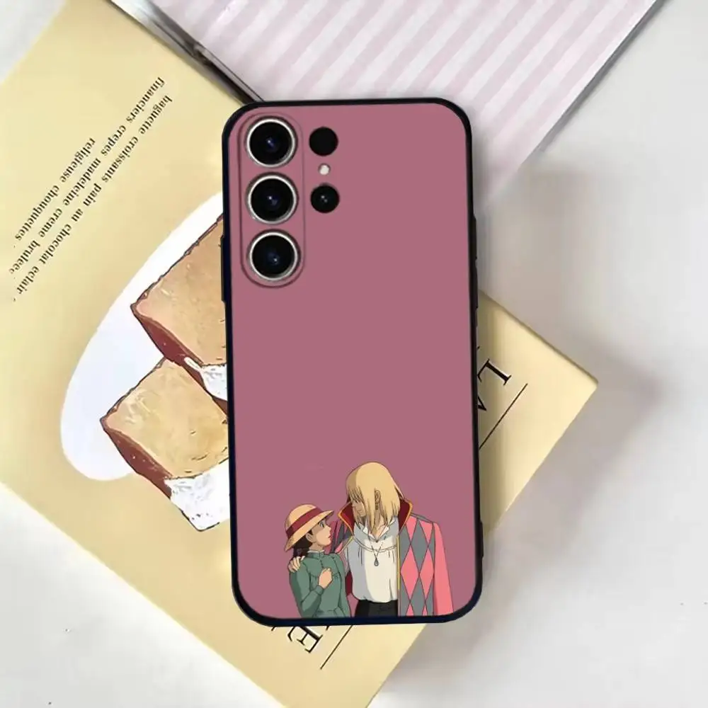 حافظة هاتف S-Sophie Moving Castle لهاتف SamsungS25,24,21,22,23,30, Ultra,20, Plus, Fe, Lite, Note,10,9, غطاء أسود ناعم