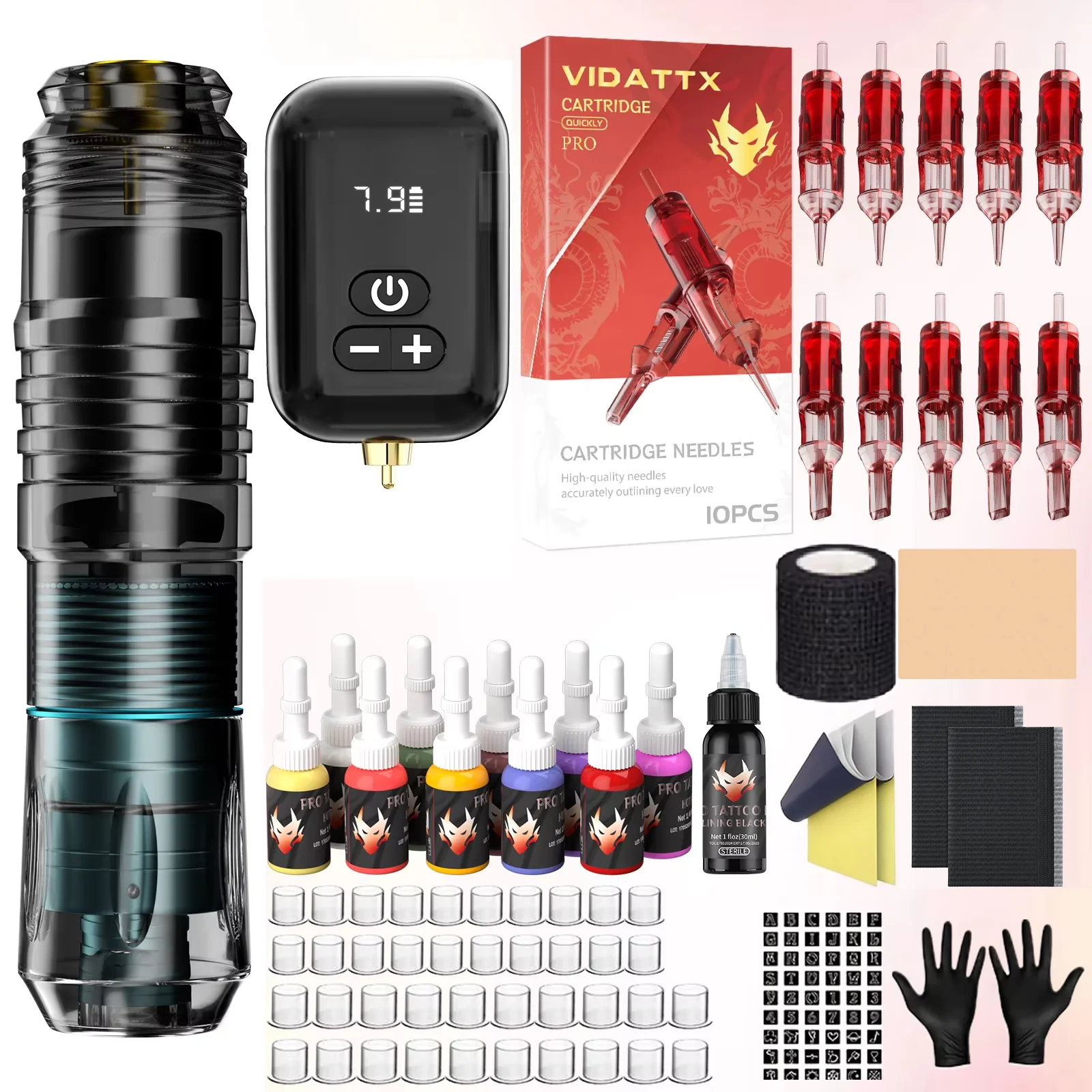 VIDATTX Tattoo Kit Lightweight Tattoo Pen Kit For Permanent Makeup Tattoo Machine Kit PS090 Tattoo Power Supply Tattoo Kit