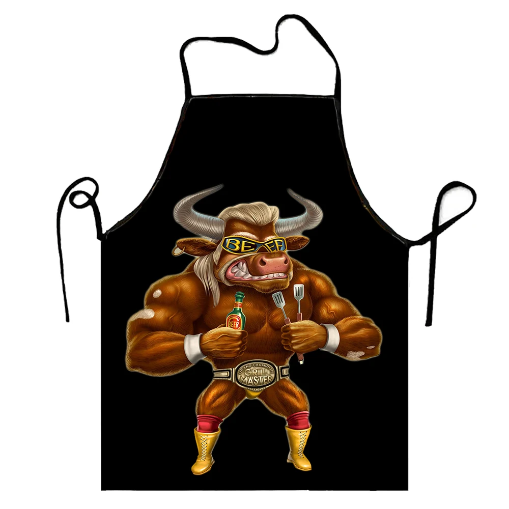 1pc Oxford Cloth Apron Soft Rooster Bull Pattern Colorful Printed Apron Cartoon Style Waist Apron 50X75cm68X95cm