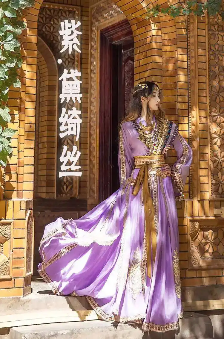 {특별 제공} Huangyue 국가 스타일 Hanfu Daiqi 실크 서부 지역 실제 야채 Xianqi 중공업 자수 Loulan