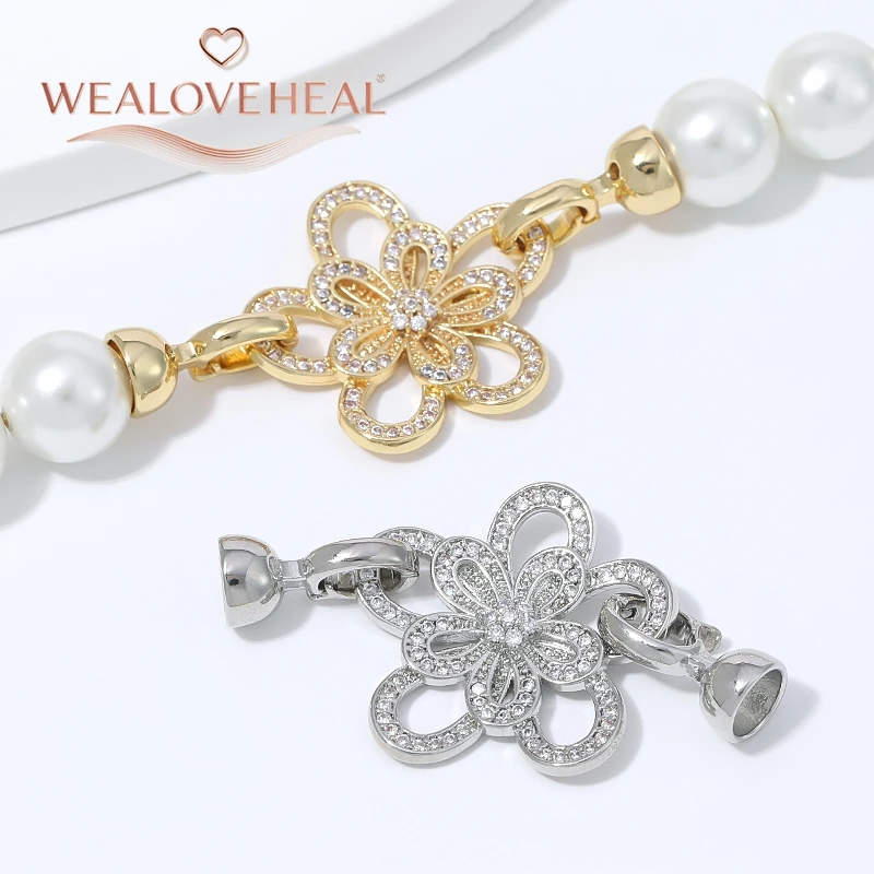 18K vergoldeter Messing-Blumenperlen-Verbinder, Mikro-Pavé-Zirkonia für DIY-Armband- und Halsketten-Schmuckherstellung. – Detail 18