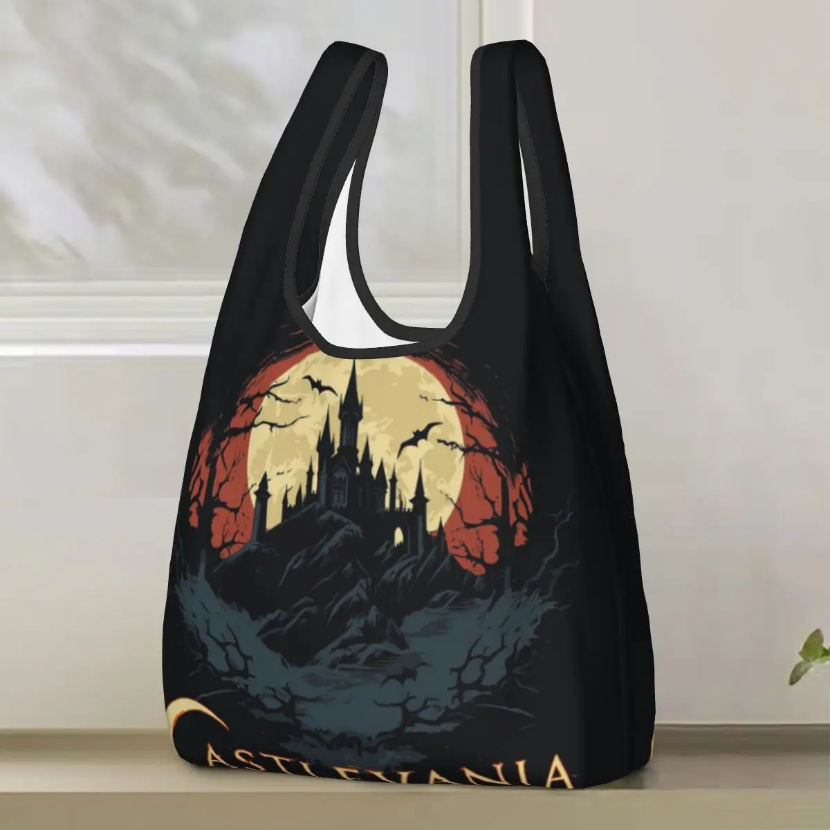 

Castle Of Darkness Castlevania Сумка для покупок Портативные сумки-тоут Многоразовая сумка-шоппер на плечо Продуктовая сумка