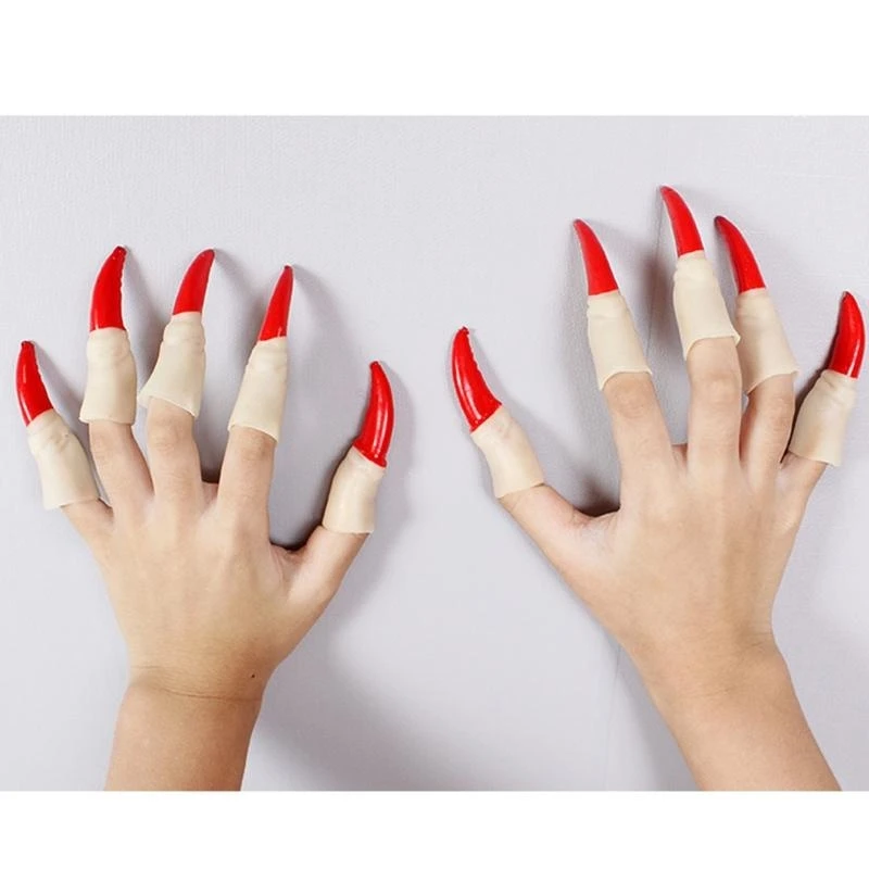 Y5GC Black Red Long Fingers Nails Witch Nails Scary Witch Nose for Halloween
