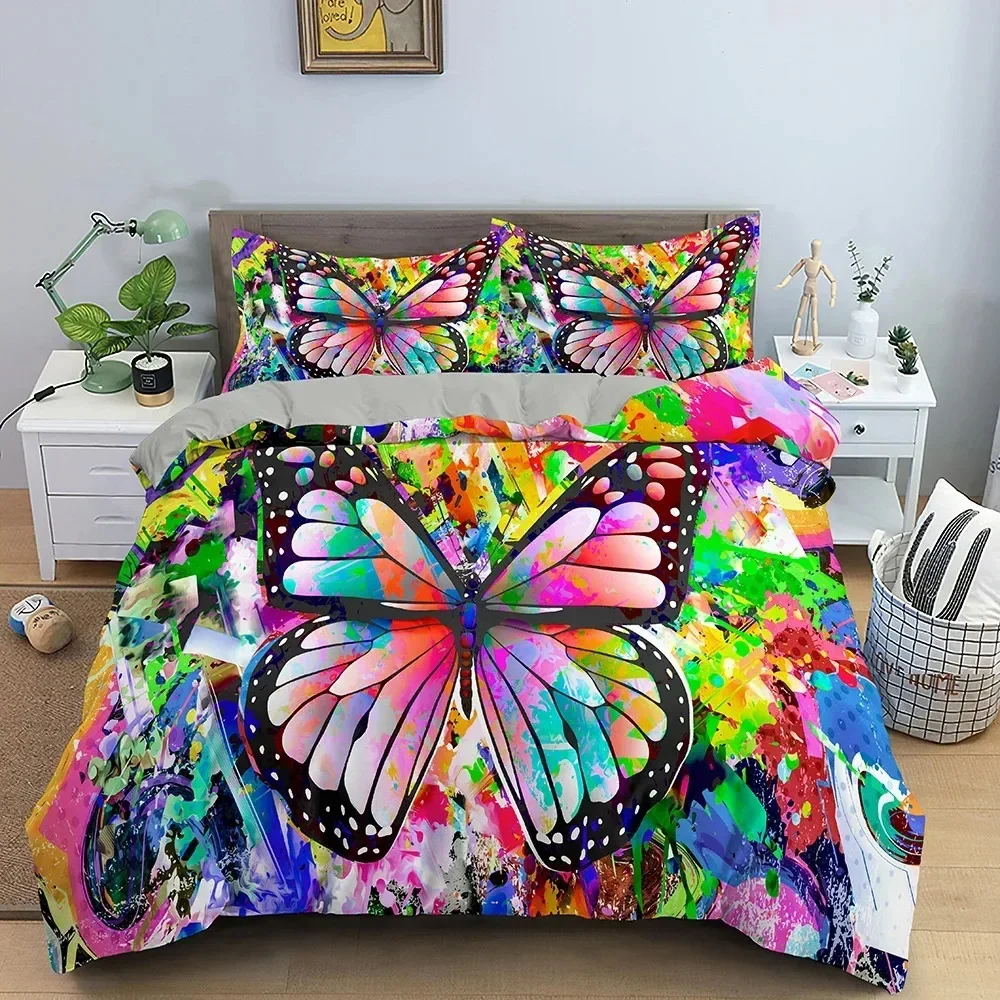 

Butterfly Floral Beautiful Flower Comfortable Duvet Quilt Cover Pillowcase Bedding Set Children Bedroom Decoration Home Textile