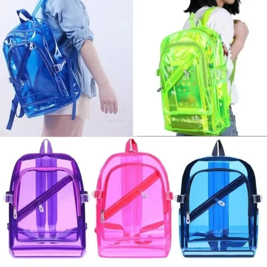 1 Pcs Fashion Transparent Backpack Waterproof PVC Clear Plastic Daily Mini Teenager Girls Notebook School Bag