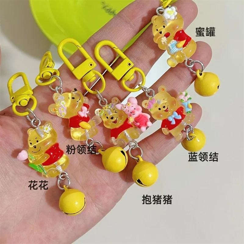 Nieuwe Transparante Winnie De Poeh Sleutelhanger Gele Bel Hanger Cartoon Anime Kawaii Rugzak Rits Decoratie Hanger Speelgoed Gift