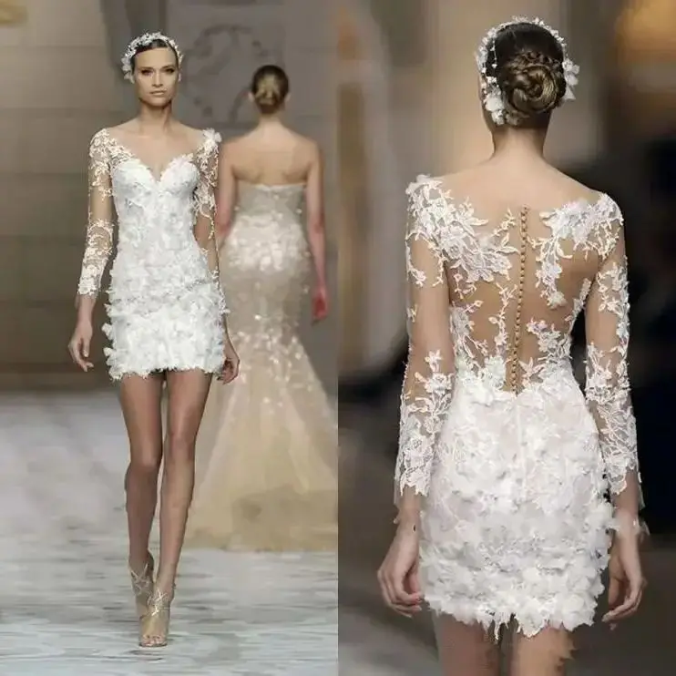 Robes de mariée sexy avec appliques en dentelle blanche, robes de mariage sur mesure, gaine à manches longues, col en V, quelle que soit la tension tueuse, patients, 2024