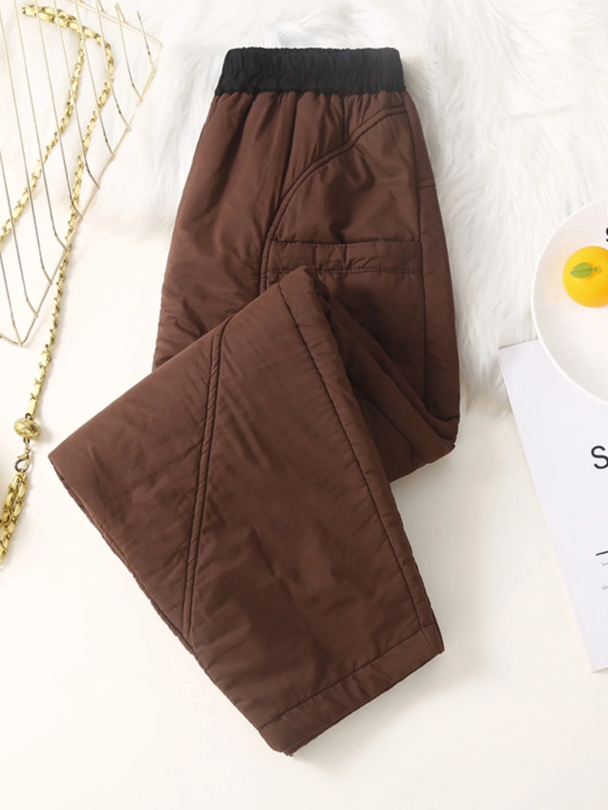 Thiened Pantaloni in cotone caldo leggero Capispalla da donna Pantaloni Rutabaga caldi imbottiti in cotone color sciolto invernale
