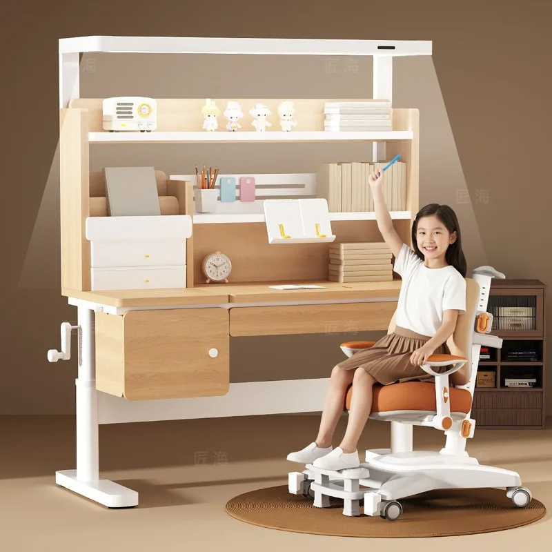 Lifting children's study table Solid wood homework table Special writing desk