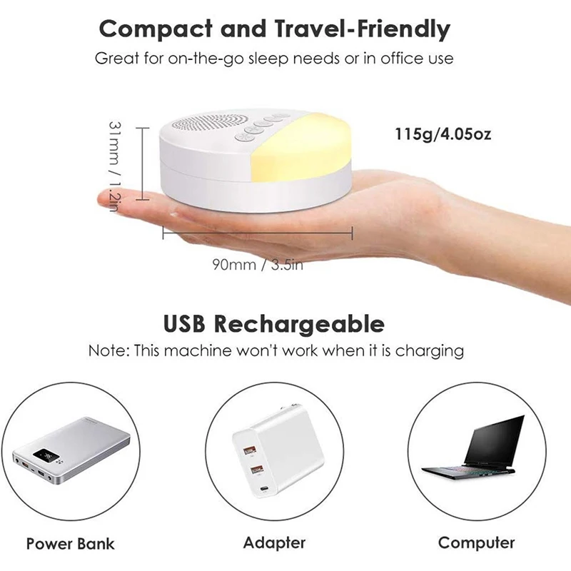 Baby White Noise Machine USB ricaricabile spegnimento temporizzato Sleep Machine Baby Sleep Noise Sound Player Night Light Timer