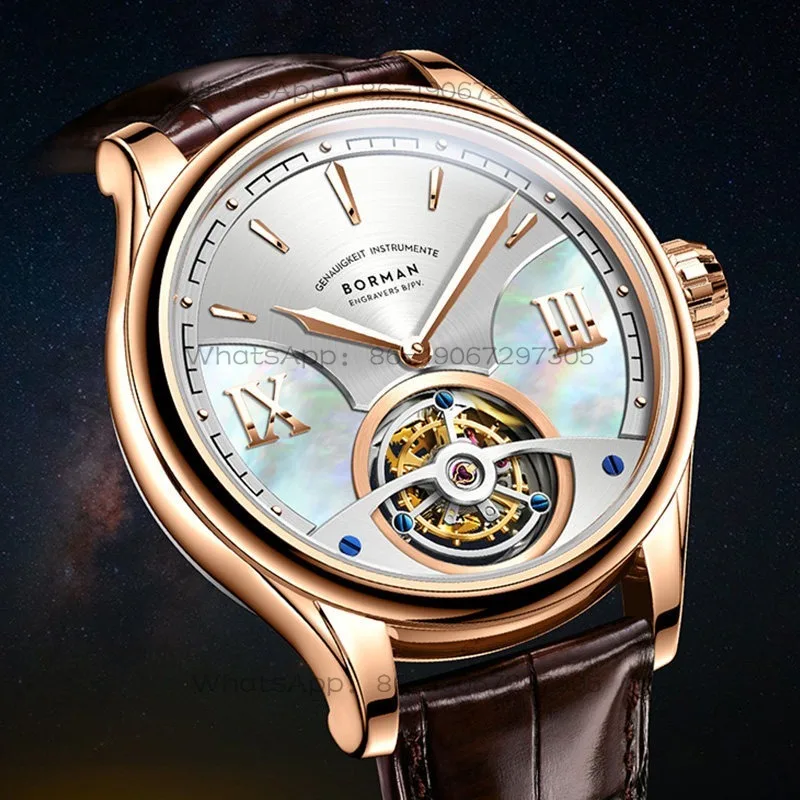 Tourbillon Fully Hollow Men's Mechanical Watch Business Waterproof Large Dial Leather Watch