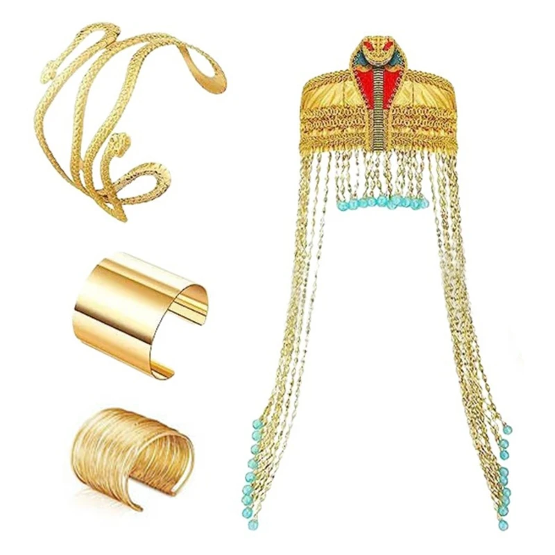 Kostium egipski na Halloween dla kobiet Egipska biżuteria kostiumowa Akcesoria Nakrycie głowy Bransoletka Mankiet na ramię węża
