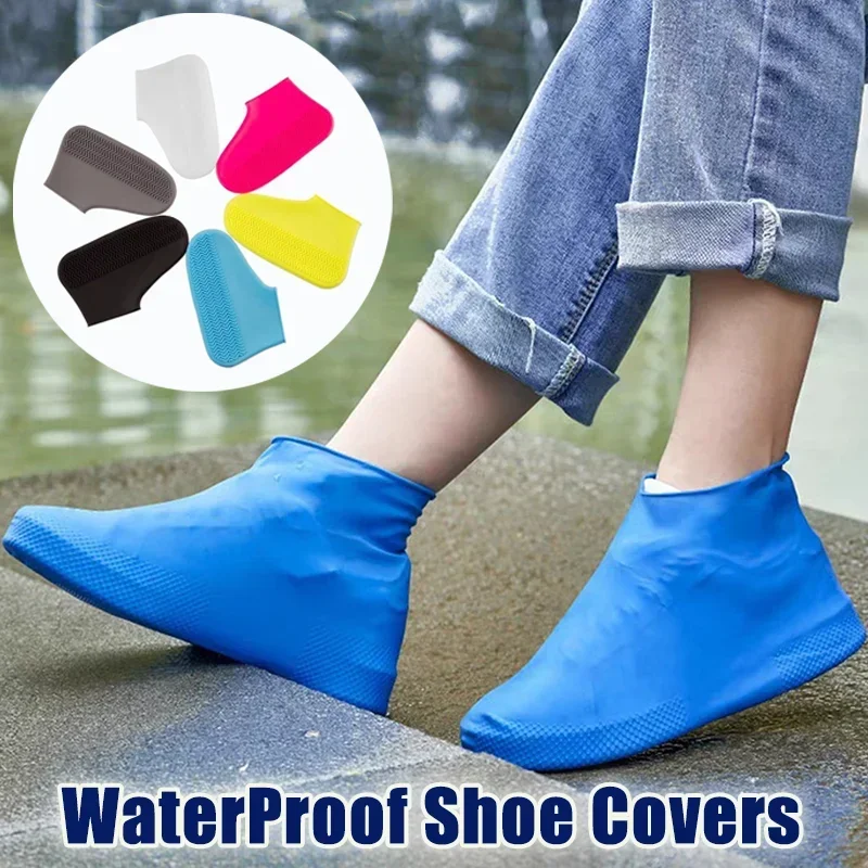 Zapatos de silicona impermeables, cubiertas de goma para botas de lluvia, cubiertas antideslizantes reutilizables para zapatos de lluvia, cubiertas protectoras para zapatos de día lluvioso