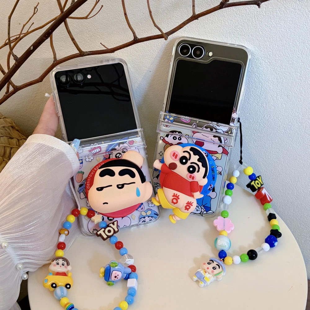 Cute Anime Crayon Shin-chan Magnetic Holder Magsafe Wireless Charge Phone Case For Samsung Galaxy Z Flip 8 7 6 5 Hard TPU Cover view 2