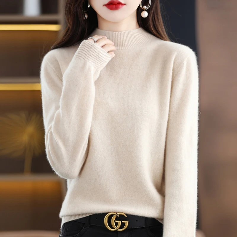 Semi-turtleneck sweater women's loose sweater plus size cashmere sweater thick knit bottoming shirt in autumn and winter.