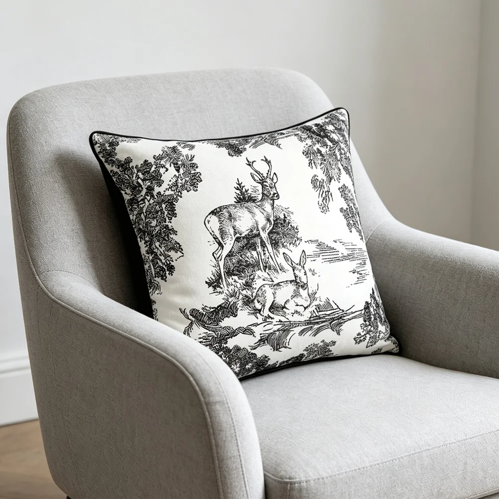Deluxe Black Deer Woven Home Decorative Pillow Case 45x45cm 30x50cm Lumbar Cushion Cover Pipping 1 Piece Pack