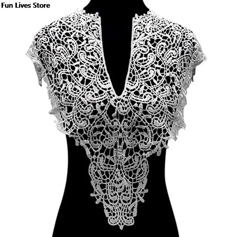 

Women Detachable Tops Collars Sewing Apparel DIY Embroidery Neckline European Lapel Handmade Fake Collar Dress Up Flower Lace