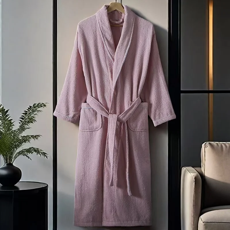 Winter Bathrobe Men 100% Cotton Women Sleepwear Nightgown Towel Fleece Thick Long Soft Autumn Winter White Home Hotel robe