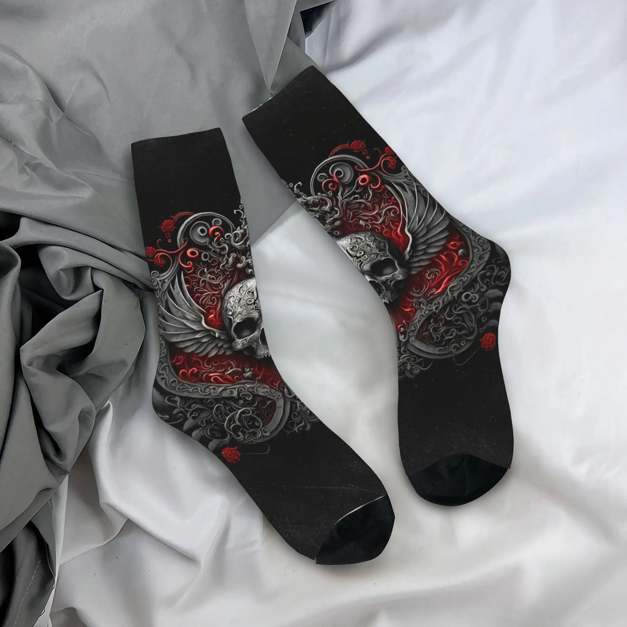 

Носки с темным черепом в готическом стиле, чулки на заказ, нескользящие носки для взрослых и мужчин, высококачественные весенние элегантные велосипедные носки