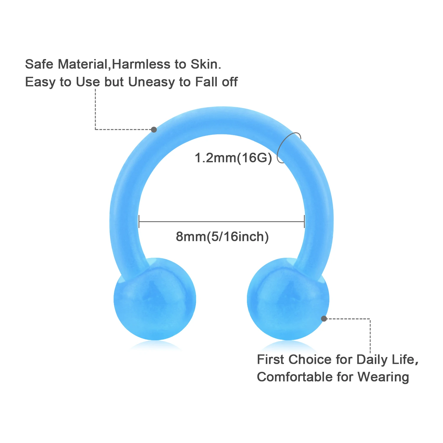 1 قطعة حدوة الحصان الملونة الأنف الدائري مجموعة الاكريليك الشفاه الحاجب التجنيب الحاجز ثقب الغضروف أقراط لون عشوائي 16 جرام 8 مللي متر #2