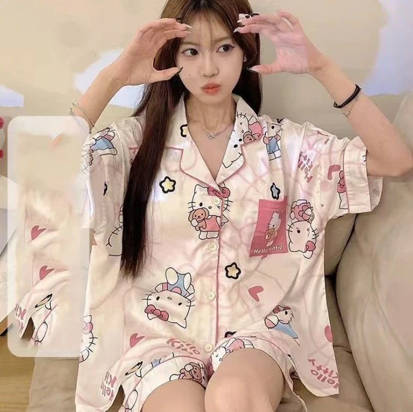 

Комплект домашней одежды HelloKitty для женщин: пижама с коротким рукавом и шортами, весна-лето 2026