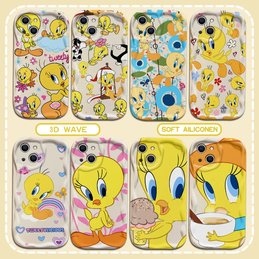 Funny Tweetys Bird Hot Cute 3D Wave Case For iPhone 16 15 14 13 12 11 Pro Max Mini X XR XSMAX 8 7 6S Plus Soft Silicone Cover