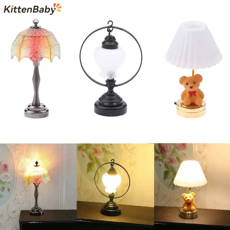 1:12 Dollhouse Miniature LED Light Color Lampshade Floor Lamp Table Lamp Standard Lamp Home Lighting Model Furniture Decor Toy