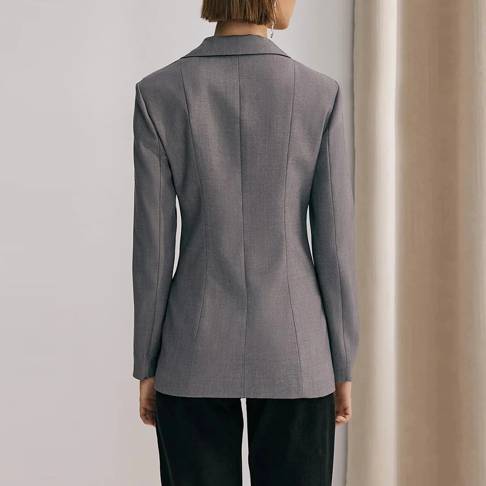 TWOTWurea-Blazer à lacets épissé évidé YLE pour femme, col cranté, manches longues, patchwork, poche, blazers chics pour femme, solide