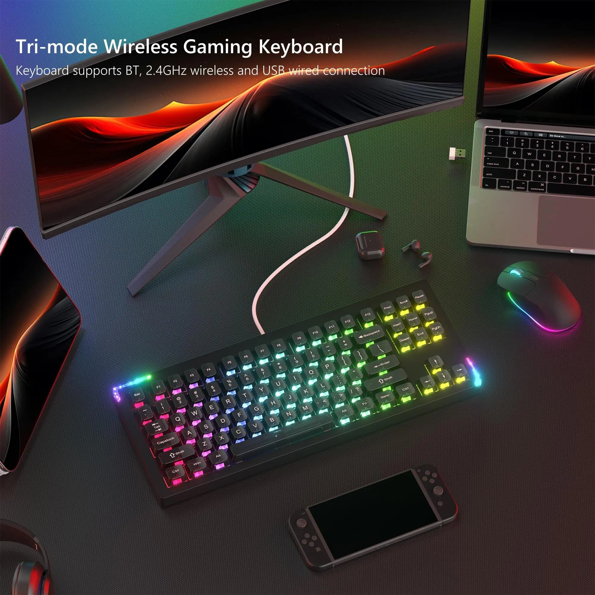 Womier Black SK87 3-Mode 75% Keyboard QMK/VIAFull Aluminum Wireless Gamer Keyboard RGB Gaming Mechanical Keyboard for Win/MAC