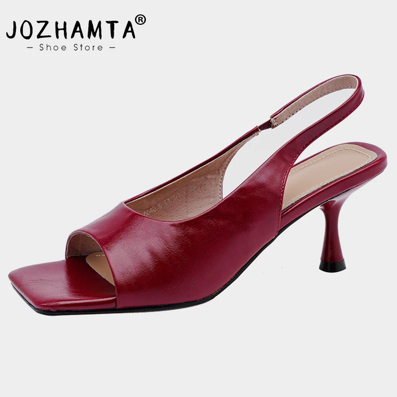 JOZHAMTA-Sandalias de tacón alto para mujer, zapatos de piel auténtica con punta abierta, Stiletto sólido, talla 34-40, 2023