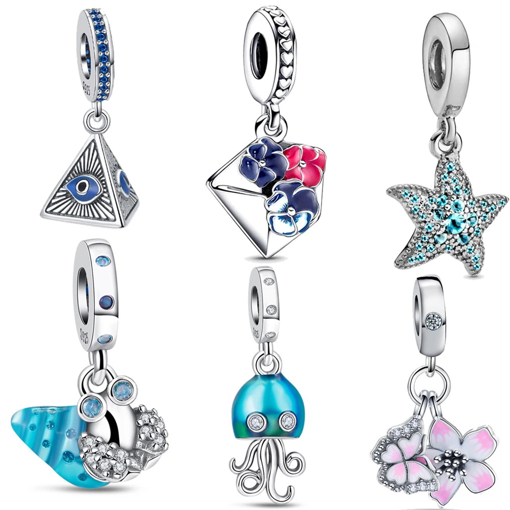 

Blue Ocean 925 Sterling Silver Hermit Crab Murano Glass Sea Turtle Starfish Shell Dangle Charm Fit Bracelet DIY Jewelry Gifts