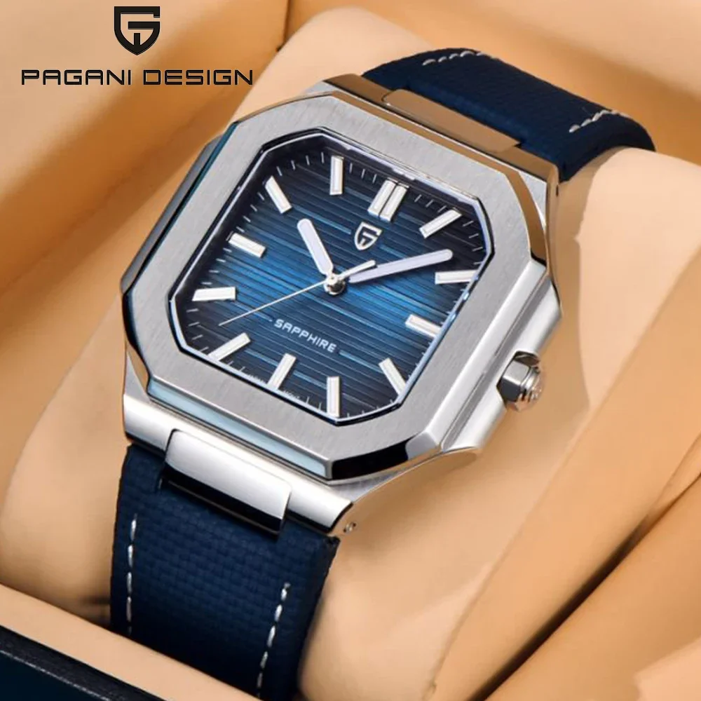 

2025 New PAGANI DESIGN 37MM Square Men Quartz Watches Luxury Sapphire Glass AR Coated Business Watch VH31 Luminous Watch for Men