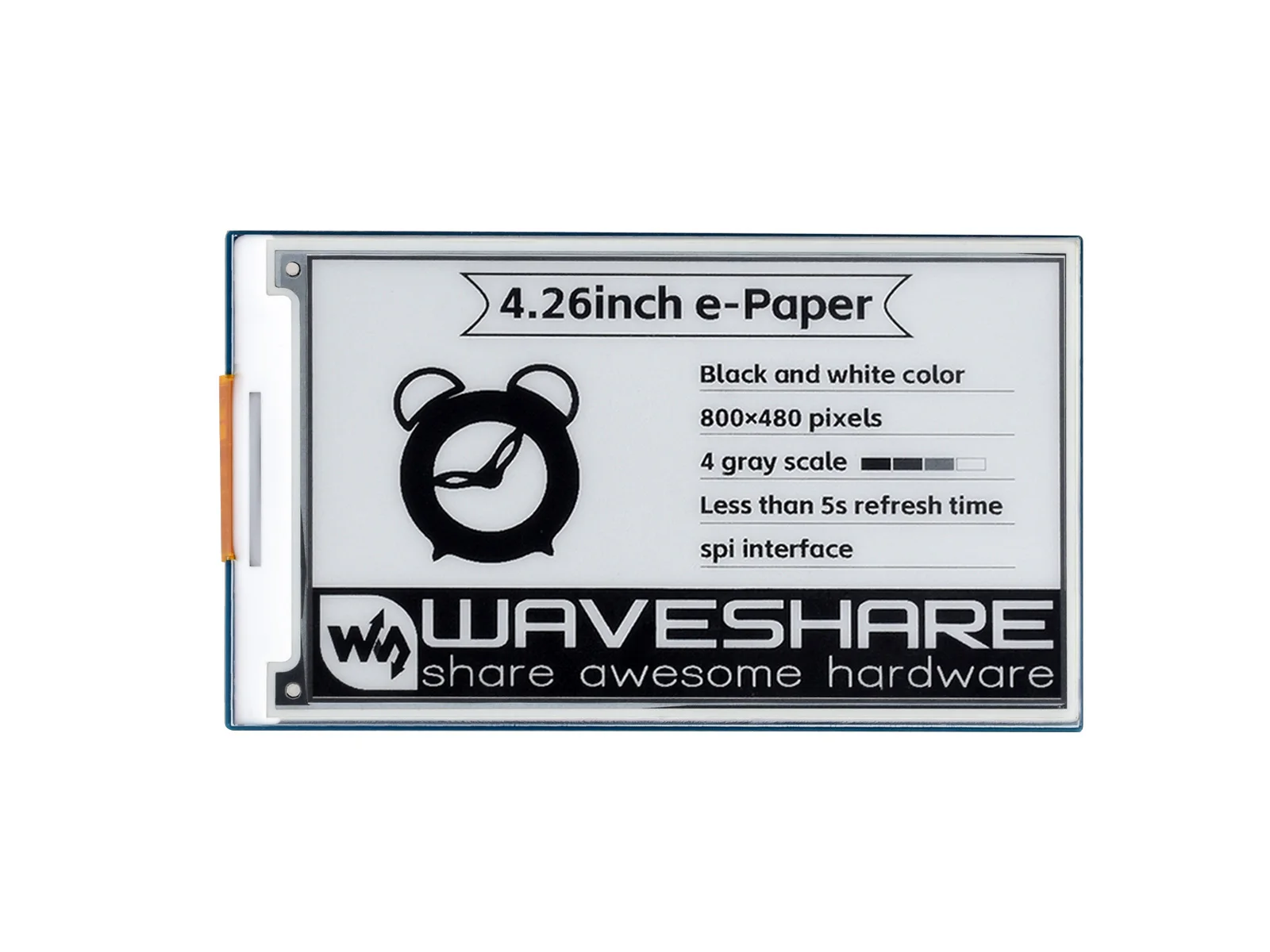 4.26inch e-Paper HAT,800x480, Black/White, SPI Interface,Low Power, Wide Viewing Angle, Paper-Like Effect Without Electricity