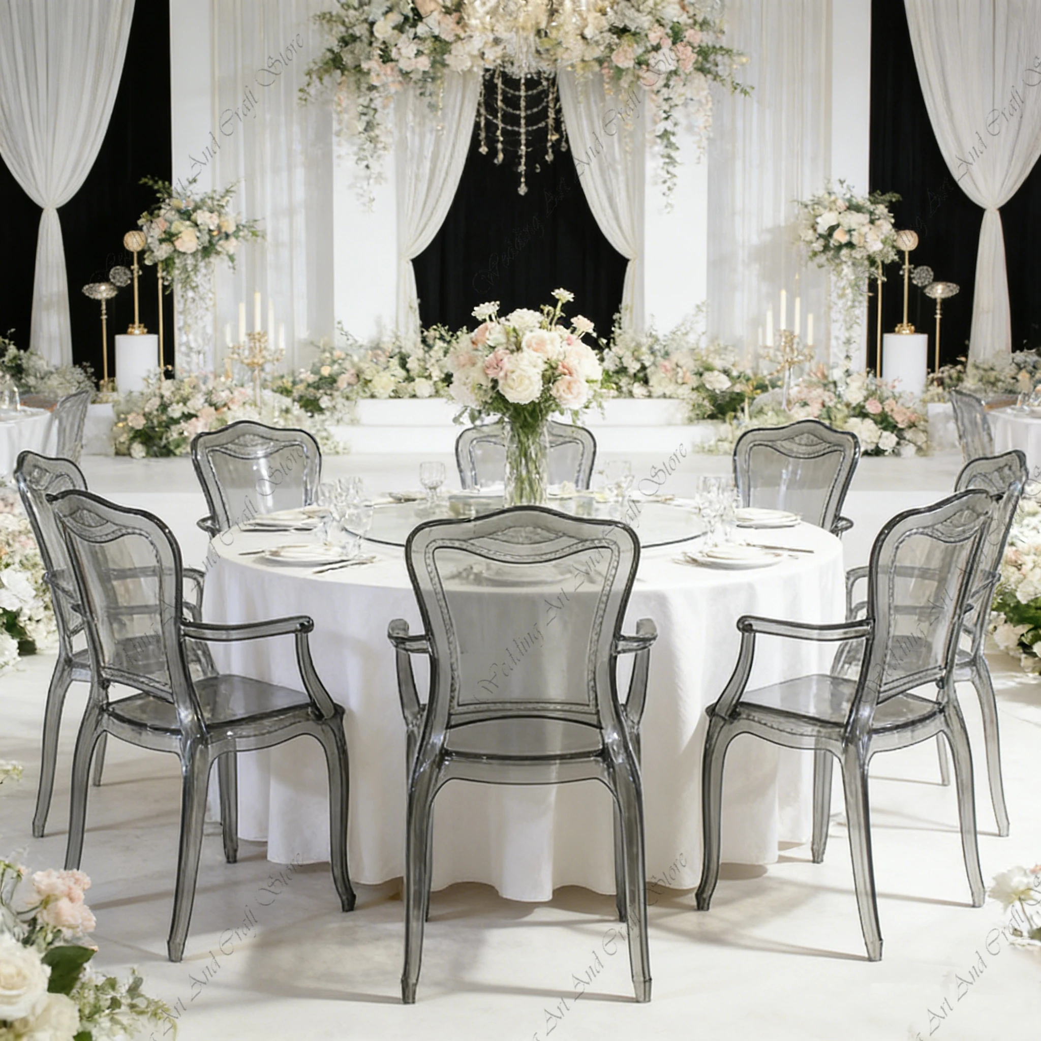 36pcs f30 Plastic Office Chair Backrest French Style PC Transparent Ghost Dining Chairs Wedding Stage Decoration Backdrop ivy786