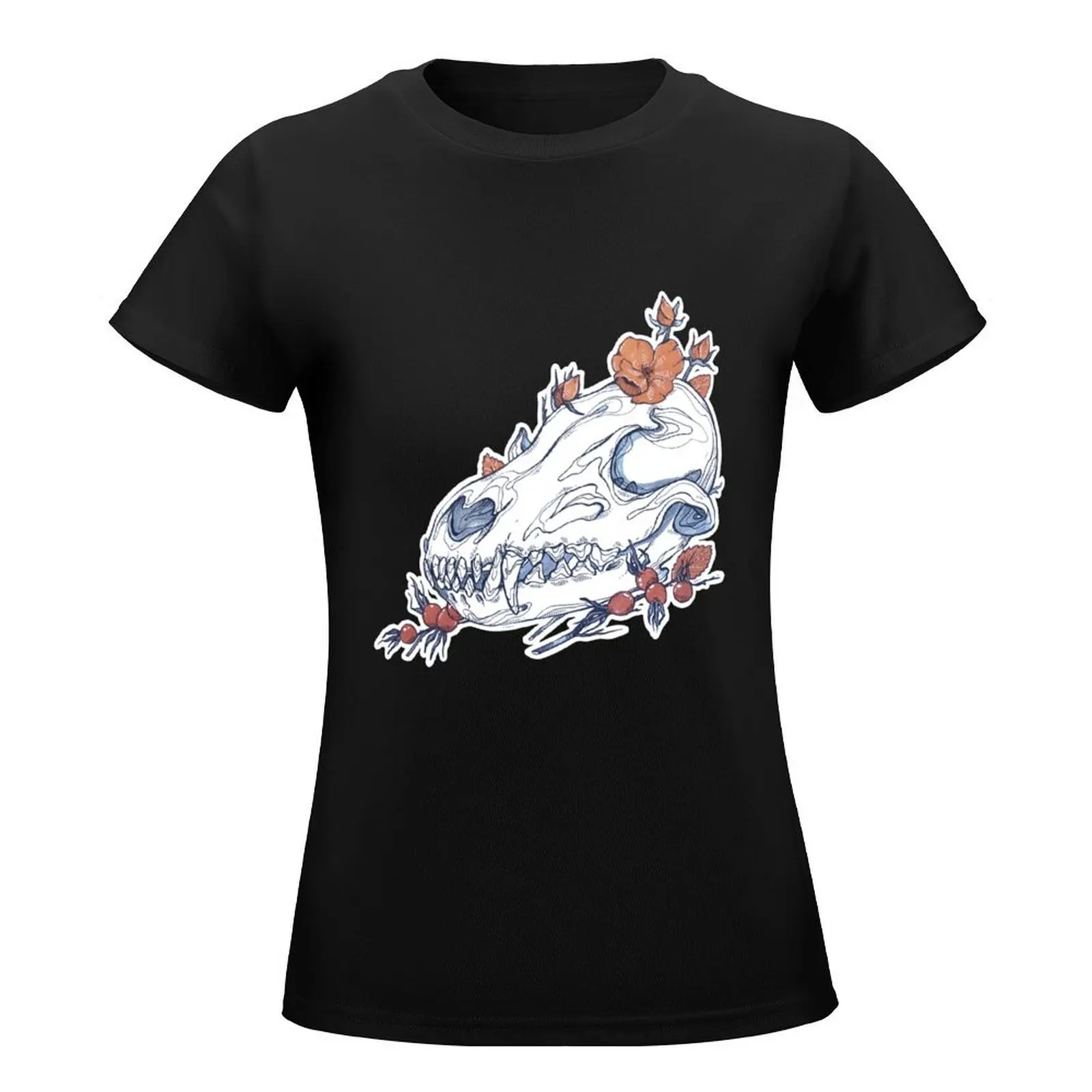 MorbidiTea - Rose Hip with a Red Fox?Skull T-Shirt oversized Short sleeve tee anime clothes white t-shirts for Women