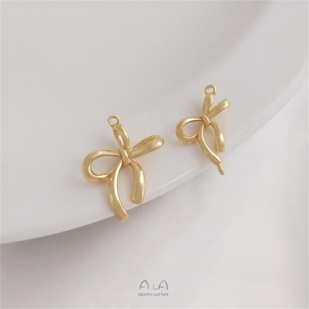 

14K Gold Wrapped Three-dimensional Line Bow Pendant Bow Tie Double Hanging Accessories DIY Bracelets Earrings Accessories K213