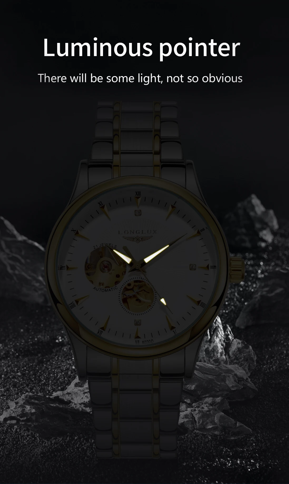 LONGLUX Men automatic mechanical watch elegant luxury watches waterproof skeleton business wholesale stainless steel gift watch