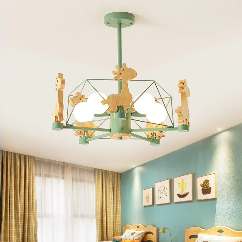 Modern Chandelier Cartoon Log Fawn Macaron Pendant Light Led Lamp for Children's Room Abajur Para Quarto Infantil Lampara Techo