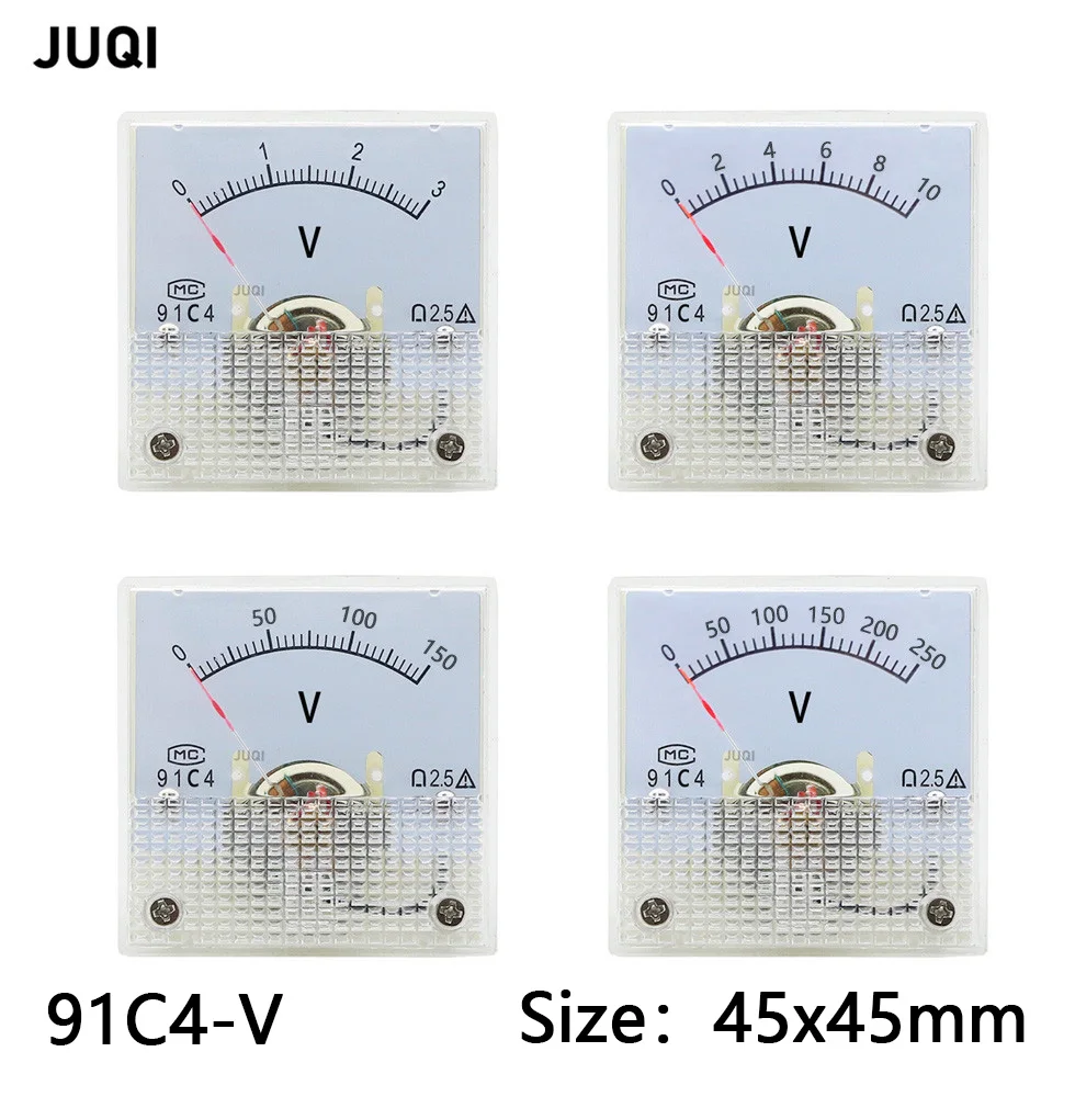 91C4-V DC Pointer type Voltage Meter 3/5/10/15/20/30/50/100/150/250/450V Analog Mechanics Plate table